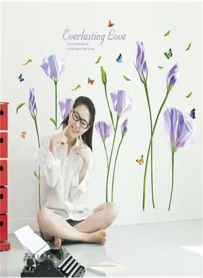 Buy Home Clearance Sale Fashion Purple Tulips Flowers Wall Stickers For Living Room Diy 3d Home Decor in UAE