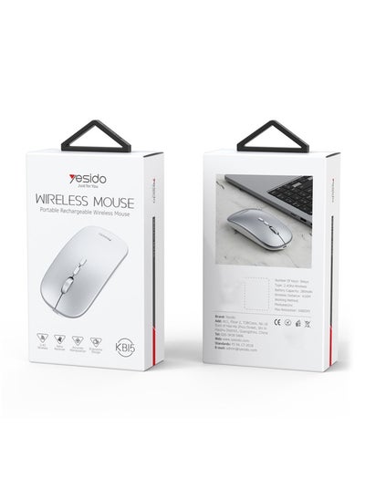 Buy Yesido KB15 Wireless Mouse Re-Chargeable 2.4GHz Silent Laptop Mini Mouse - Silver in Saudi Arabia