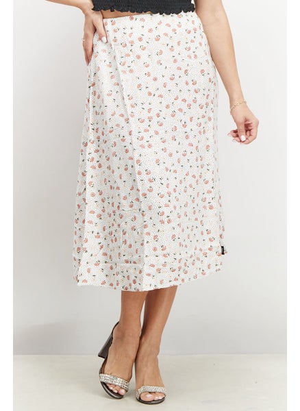 Buy Women Floral Print Midi Skirt, White Combo in UAE