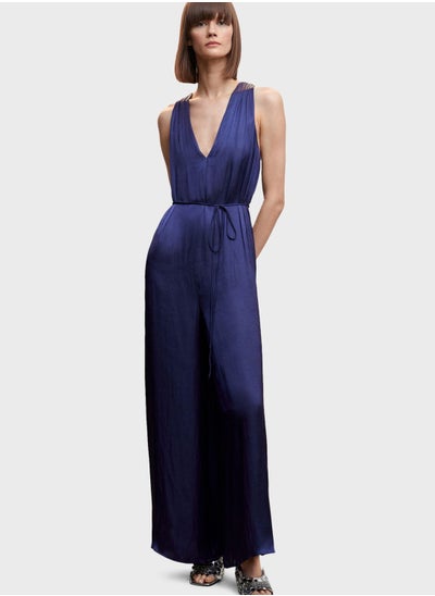 Buy Wide Leg Belted V-Neck Jumpsuit in Saudi Arabia