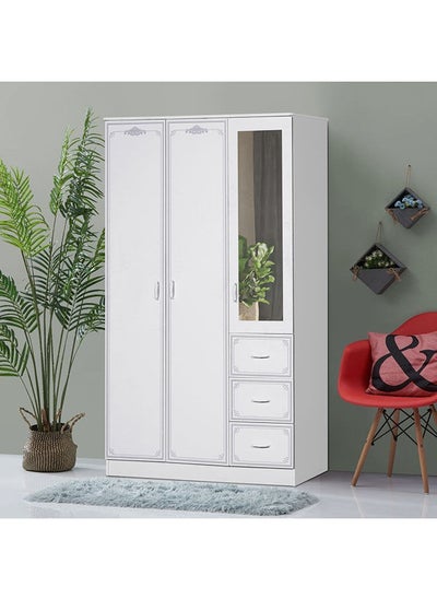 Buy Spring 3-Door Wardrobe With Mirror And 3 Drawers 55x206.5x120 cm in Saudi Arabia