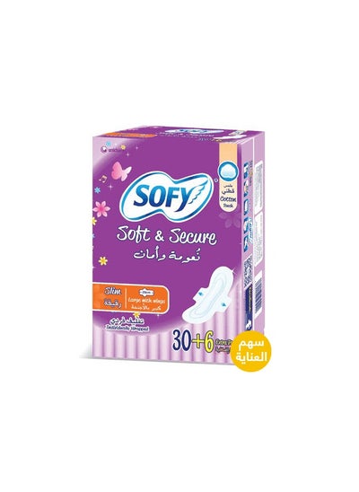 Buy Women's sanitary napkins with a soft and thin cotton feel and leak-proof safety, large with wings (30+6) pieces, mauve in Saudi Arabia