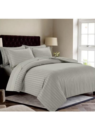 Buy Gray microfiber striped 3-piece single size bedding set in Saudi Arabia