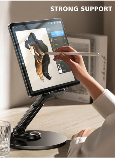 Buy Adjustable Rotating Phone and Tablet Stand with 360° Swivel, Foldable Portable Design, Anti-Slip Protection, Charging-Friendly, Ideal for Desk, Bed, Kitchen, Office Use in UAE