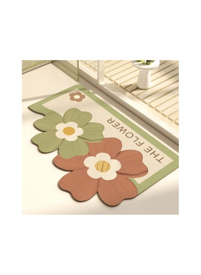 Buy Simple Fresh Flower Bathroom Anti Slip Diatomaceous Floor Mat in Saudi Arabia