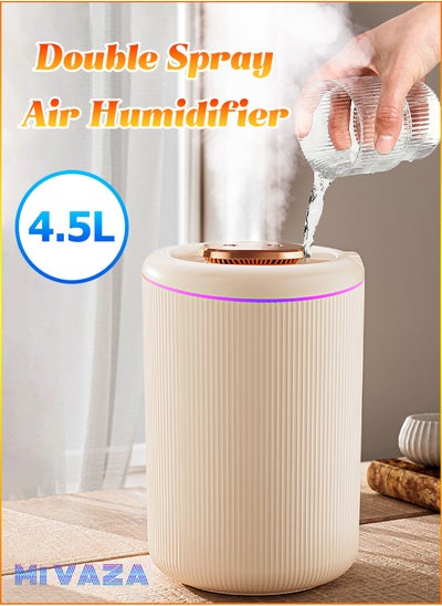 Buy 4.5L Double Spray Air Humidifier - Large Capacity Essential Oil Diffuser - Moisturizing Machine - Fragrance Diffuser - Ambient Light - Auto Shut-Off - Three Spray Modes in Saudi Arabia