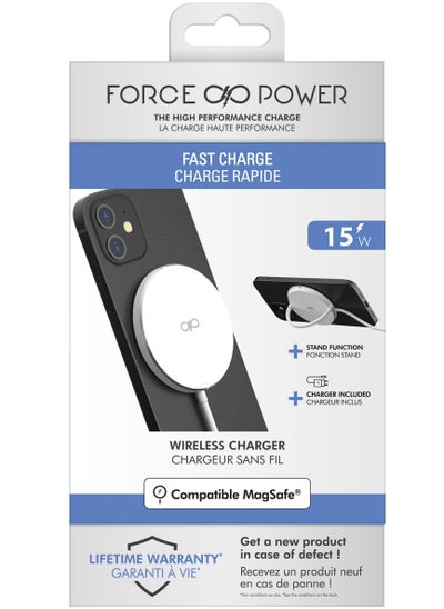 Buy Force Power 15W MagSafe Compatible Wireless Charger Stand Function Lifetime Warranty White With Charger in UAE