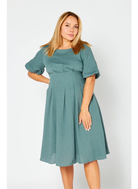 Buy Women Solid Tie Waist Midi Dress, Balsam Green in Saudi Arabia