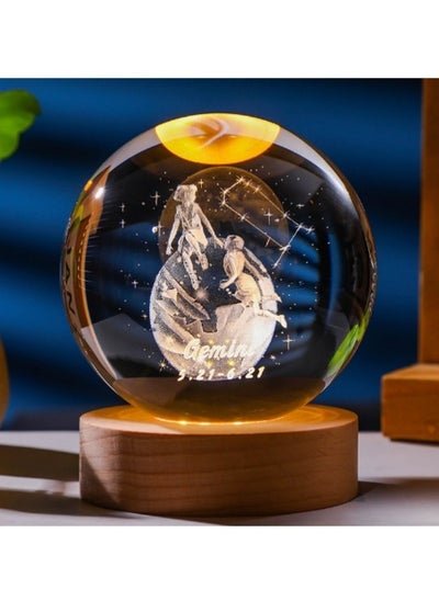 اشتري Twelve zodiac signs luminous crystal ball carved night light solid wood base creative small ornament 6CM في السعودية