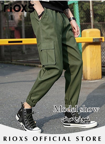 Buy Men's Cargo Regular Fit Pants Fashion Trousers Casual Workout Jogging Drawstring Pants With Multiple Pockets in Saudi Arabia