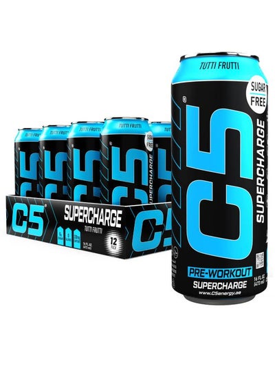 Buy C5 Energy Drink Supercharge, Pre-Workout, 200mg Caffeine, Sugar Free, Zero Calories with Beta Alanine, L-Arginine 16fl.OZ, 473ml - (Full Box 12 Cans, Tutti Fruitti) in UAE