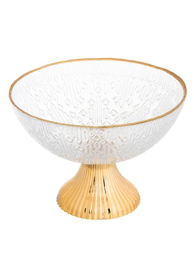 Buy clear glass serving plate with base 15 cm gold line in Saudi Arabia