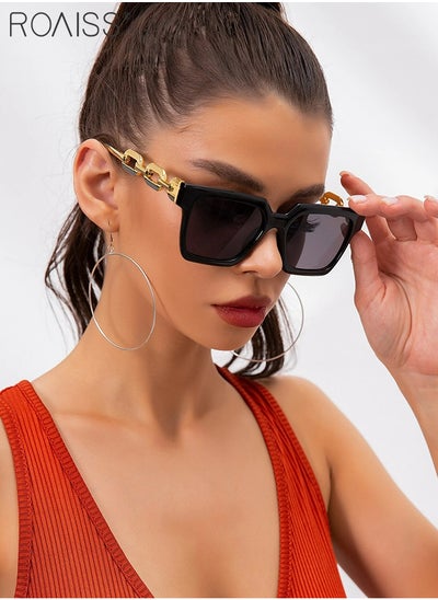 Buy Women's Square Sunglasses, UV400 Protection Sun Glasses with Stylish Gold Chain Temples, Fashion Anti-glare Sun Shades for Women with Glasses Case, 54mm in UAE