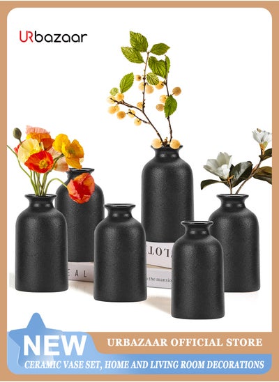 Buy 6-Pcs Ceramic Black Small Vase, Ceramic Vase Dry Flower Vases Minimalism Style for Modern Table Shelf Fit Fireplace Bedroom Kitchen Living Room Home Decor in UAE