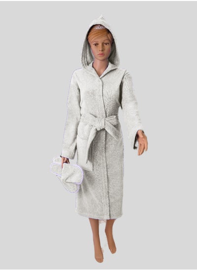 Buy Luxurious Egyptian cotton bathrobe in sugar color, suitable for men and women, comes with a cape, slippers, and a waist belt. Available in sizes to suit everyone. in Saudi Arabia