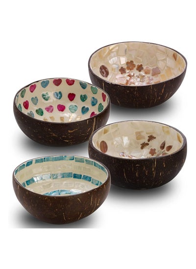 Buy 4 Pack Coconut Shell Bowls Set with Assorted Beautiful Style Natural Bowls Decorative Coco Shell Bowls for Smoothie Serving Fruits Dry Snack Handmade Vegan Friendly in UAE