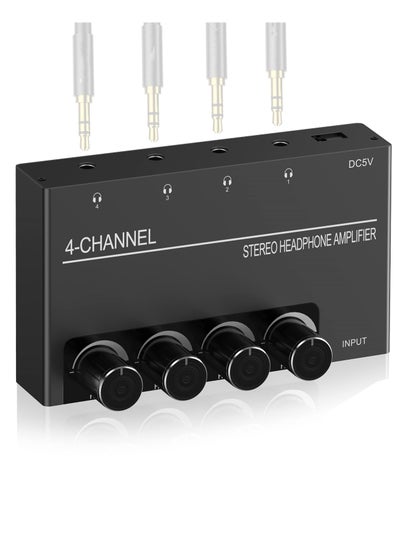 Buy 4-Channel Headphone Amplifier, Stereo Audio Splitter with 4 Outputs for Music Sharing and DJing, Perfect for Group Listening in Saudi Arabia