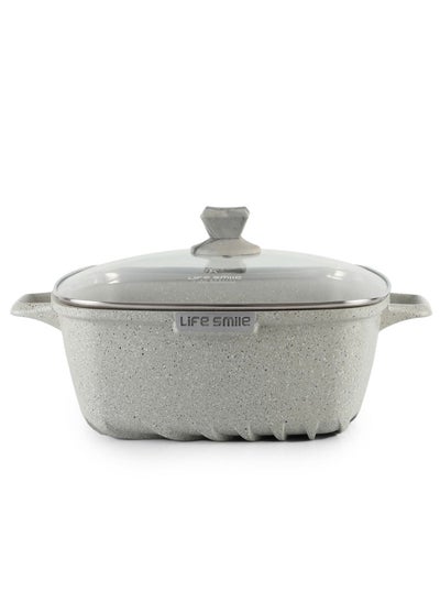 Buy 36CM Square Cooking Pot Aluminum Stock Pot Non-Stick Granite Coating With Glass Lid in UAE