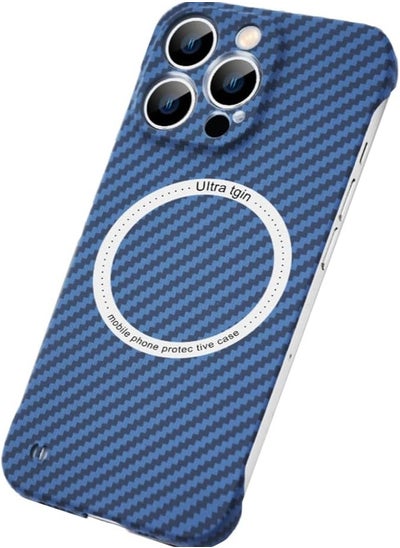 اشتري Case for iPhone 15 Pro Max, Carbon Fiber Texture Compatible with Mag-sa-fe,Ultra Thin Military Grade Drop Protection Borderless Rigid Phone Protective Case (15 Pro Max, Blue) في السعودية