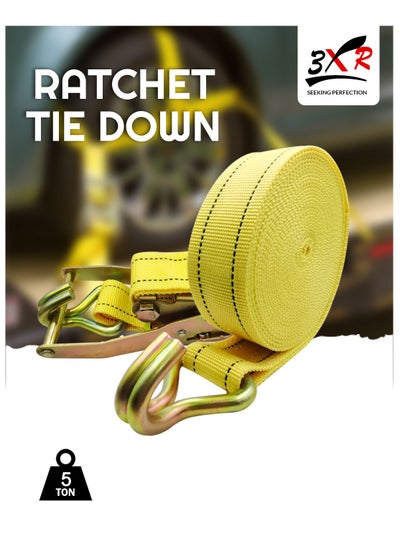 اشتري 3XR Ratchet Tie Down Strap - 5 Ton Lashing Belt, 50mm x 10m, Heavy Duty Cargo Securing في السعودية