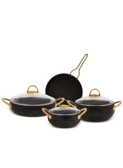 Buy 7-Piece Aluminum cookware set, black granite pattern, in Saudi Arabia