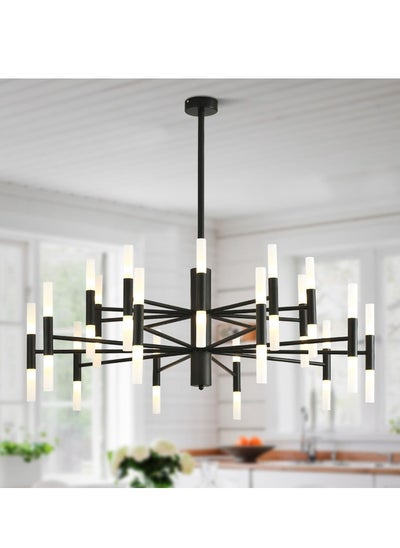 اشتري Mid Century Black Large Chandelier Modern Vintage Acrylic Glass Chandelier Light Fixture Transitional Bedroom Chandelier Office Dining Room Semi Flush Mount Ceiling Light في الامارات