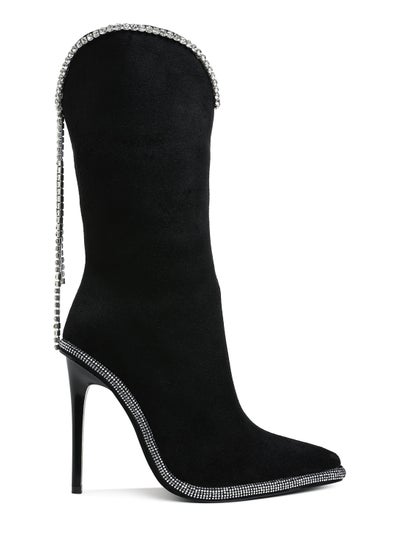 Buy Diamante Chain Detail Calf Boots in Black in UAE