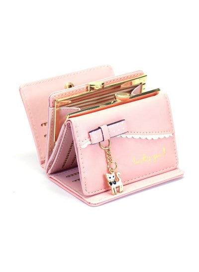 Buy Wallet Card Holder, Small Wallet for Women Lovely Cat Pendant Card Holder Organizer Girls Front Pocket Coin Purse Leather (Pink) in UAE