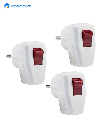 Buy 3 EU Wiring Plugs with Switch, Protective Contact Plug IP20 250V (16A), European Travel Wall Plug Charger Adapter for EU Countries in Saudi Arabia