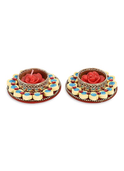 Buy 2-Piece Decorative Paper Quilling Diya Set with Rose Candles, Multicolour in UAE