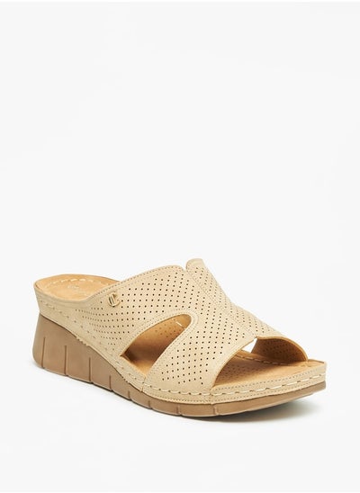 Buy Textured Slip-On Sandals with Wedge Heels in Saudi Arabia