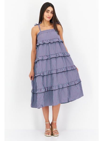 Buy Women Gingham Print Casual Midi Dress, Purple Combo in UAE