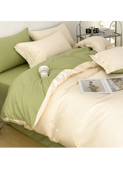 Buy Bed Cover Set, Soft Luxurious Pure Bedsheet Set, Long-staple Cotton Simple Solid Color Bed Sheet Quilt Cover Bedding Twill Cotton Set,(Milkshake white + Yunchuan green,1.2m Bed Sheet Three-piece Set) in Saudi Arabia