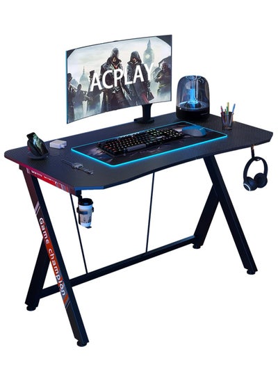 Buy Gaming Desk Gaming Desk for Gamers Gift Idea PC Computer Desk Home Office Desk Workstation with Carbon Fiber Surface Gaming Table with Headphone Hook and Cup Holder in Saudi Arabia