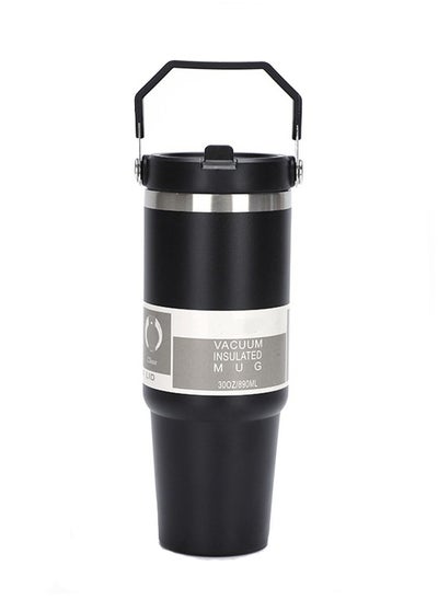 اشتري 30 oz Insulated Mug with Handle and Straw Lid, Stainless Steel Water Bottle, Insulated Mug with Leak-Proof Lid - Reusable Vacuum Mug, Keeps Hot and Cold for Hours (Black) في الامارات