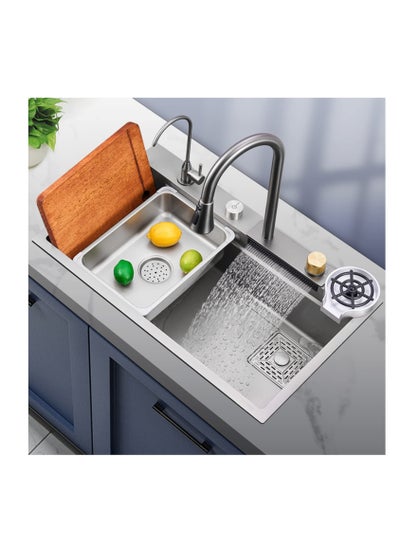 Buy Waterfall Kitchen Sink,Stainless Steel Bar Sink, Workstation with Cup Washer, ,80x45x22cm in Saudi Arabia