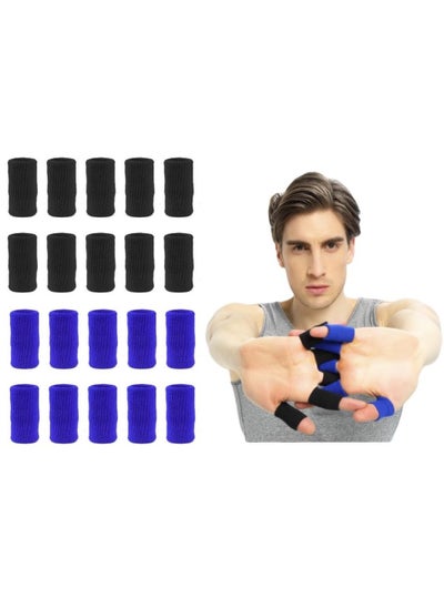 Buy Finger Sleeves 20 PCS Finger Sleeves Protectors Sport Finger Sleeves Thumb Brace Support Finger Brace Elastic Thumb Sleeves for Relieving Pain Arthritis Trigger Finger Black and Sapphire blue in Saudi Arabia