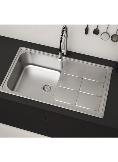 Buy Kitchen Sink High Grade Inset Single Bowl And Single Drainer Stainless Steel Single Bowl Kitchen Sink For Bathroom Kitchens L 86 X W 50 X H 20 Cm Chrome in UAE