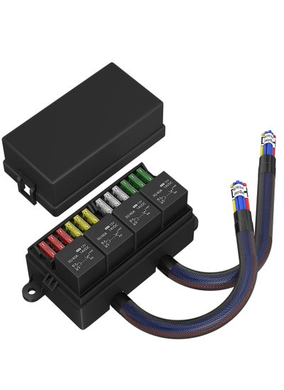 Buy 12 Volt Fuse Relay Box Pre-Wired Fuse and Relay Box with 4 Relays and 12 Way ATC/ATO Fuses Sealed 12V Relay Fuse Box Block for Auto Car Marine Boat in Saudi Arabia