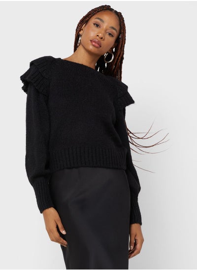 Buy Ruffle Sleeve Knitted Sweater in Saudi Arabia