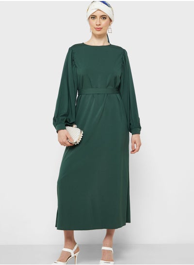 Buy Puff Sleeve Belted Dress in Saudi Arabia