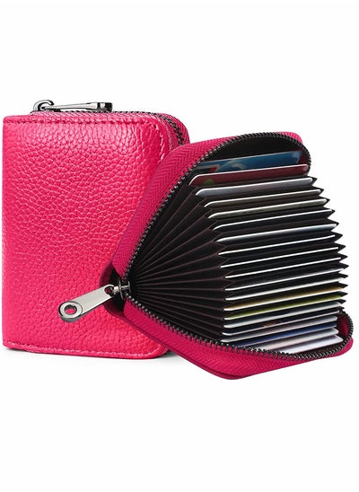 Buy Credit Card Holder Wallet, Rose Red Card Cases, RFID 20 Card Slots Credit Card Holder Genuine Leather Small Card Case, Accordion Wallet with Zipper for Women Men, Wallets Card Cases Money Organizers in UAE