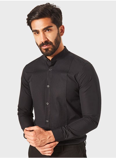 Buy Essential Slim Fit Mandarin Collar Shirt in Saudi Arabia