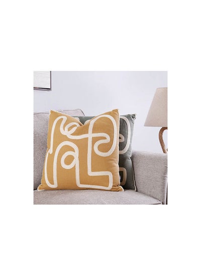 Buy Zevron Embroidered Filled Cushion 45x45cm - Yellow in UAE