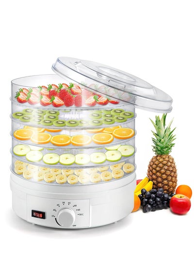 Buy Fruit and Vegetable Dryer 5 Layers White Food Dehydrator Machine Freeze Dryer 70℃ Temperature Control 5 Bpa-Free Stackable Tray with Powerful Drying Capacity for Jerky Fruit in UAE