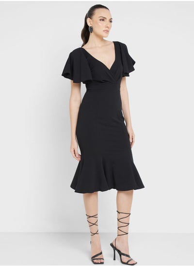 Buy Plunge Neck Flared Sleeve Dress in UAE