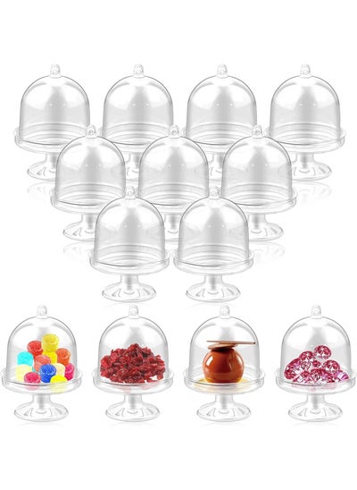 اشتري Dessert Cups, Set of 12 Small Plastic Dessert Table Decoration Holders with Domes, Mini Candy Box Cupcake Stands Freestanding Cake Dome Macaron Stands في الامارات