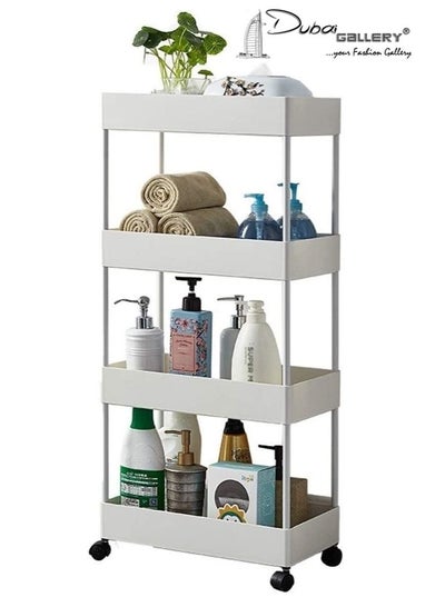 4-Tier Slim Mobile Shelving Unit on Wheels, Slide Out Rolling Bathroom ...
