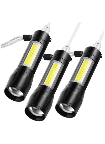 Buy كشاف يد بحجم الجيب باضاءة LED COB قابل للتكبير ومن 3 انماط للاضاءة، شحن USB  (عبوة من 3 قطع) in Egypt