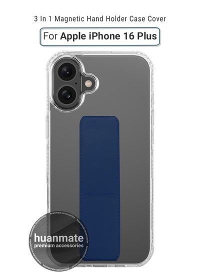 Buy Apple iPhone 16 Plus Magnetic Case With Hand Grip Holder & Kickstand - Strong Grip for Magnetic Car Holder, Stylish & Functional, Ultimate Convenience & Hands-Free Viewing - Clear/Navy Blue in Saudi Arabia